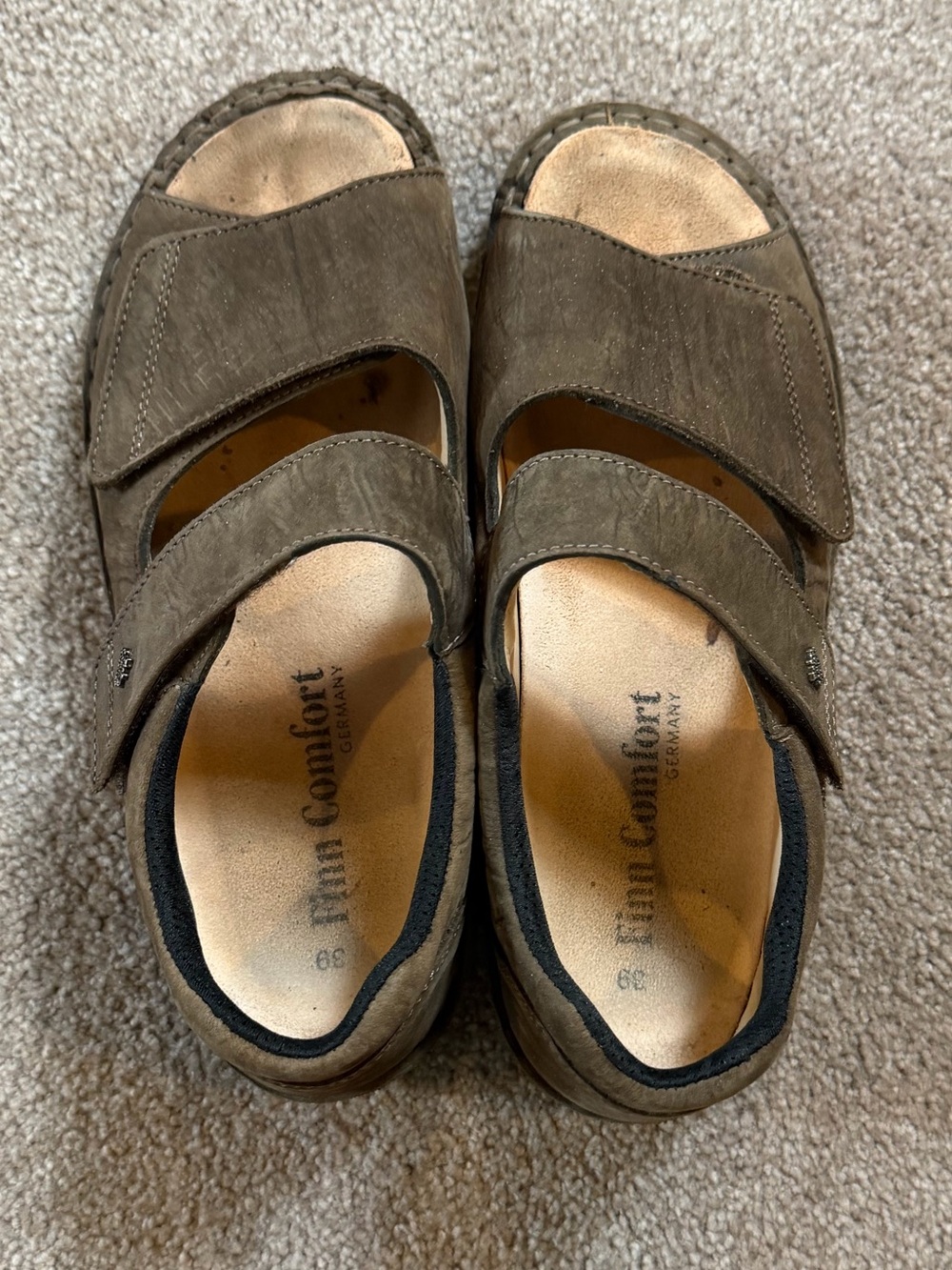 Finn Comfort Germany Brown Leather Comfort Sandals EU 39 Adjustable Walking